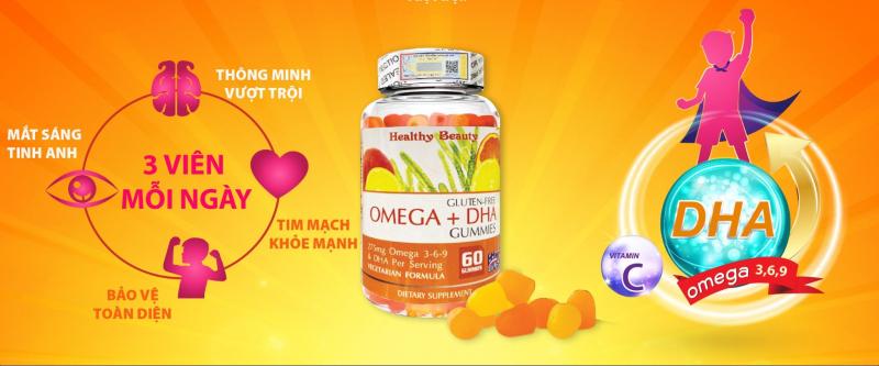 Viên uống bổ sung Omega, DHA giúp phát triển não bộ và sáng mắt cho bé Omega DHA Gummies Healthy Beauty
