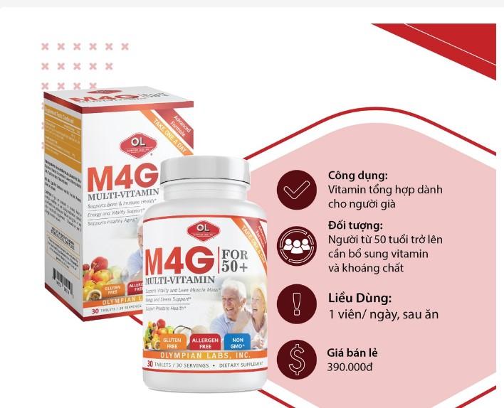Viên uống bổ sung vitamin M4G Multi Vitamin For 50+ cho người trên 50 tuổi Olympian Labs hộp 30 viên