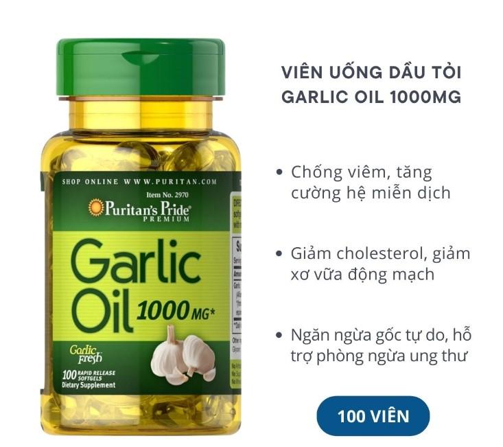 Viên uống dầu tỏi Puritan’s Pride Garlic Oil 1000mg tăng cường hệ miễn dịch, tim mạch