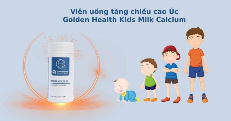 Viên uống hỗ trợ chắc xương và tăng chiều cao cho bé Golden Health Kids Milk Calcium