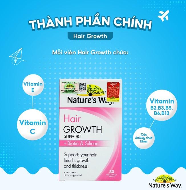 Viên uống hỗ trợ mọc tóc Nature's Way Hair Growth Support + Biotin & Silicon