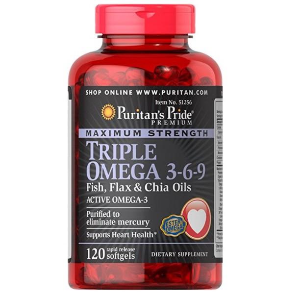 Viên uống tăng cường hệ miễn dịch, ngừa bệnh tim mạch đẹp da Puritan's Pride Triple Omega 3-6-9