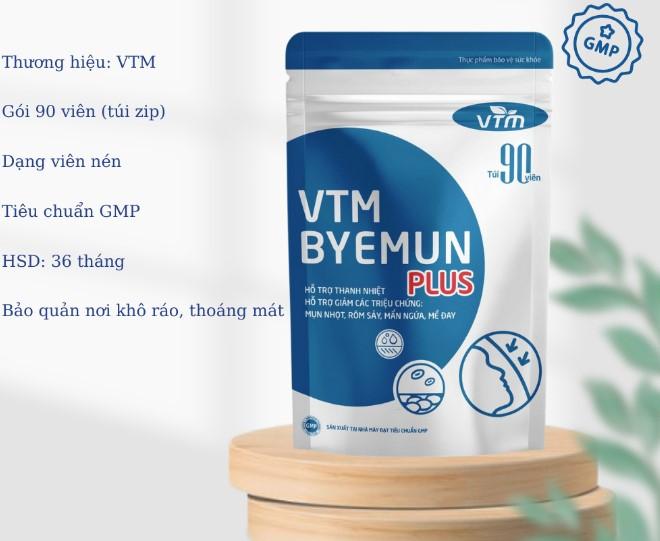 Viên uống VTM Byemun Plus giúp thanh nhiệt, giảm các triệu chứng mụn viêm, mụn ẩn, đầu đen, mẩn ngứa