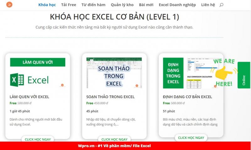 Khóa học Excel cơ bản tại Web Kỹ Năng