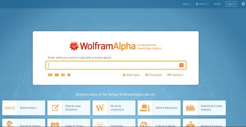 Giao diện website của WolframAlpha