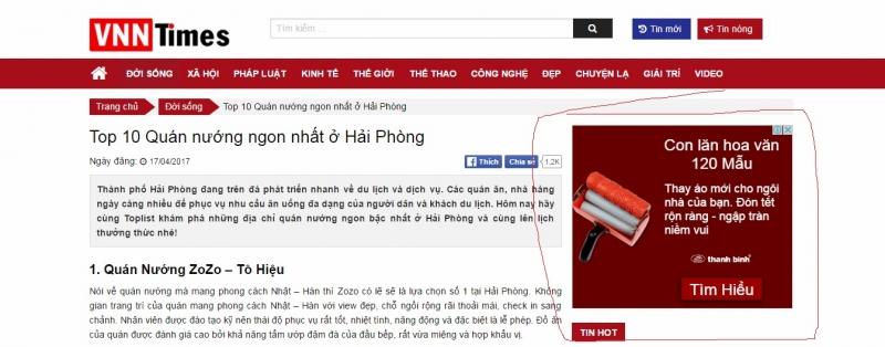 Trang web copy bài viết Toplist.vn đặt quảng cáo adsense tạo doanh thu