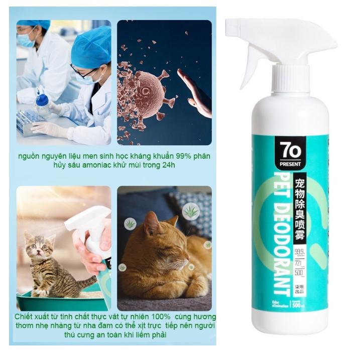 Xịt khử mùi chó mèo vệ sinh Hipipet enzyme sinh học khử mùi 24h khử trùng 99%